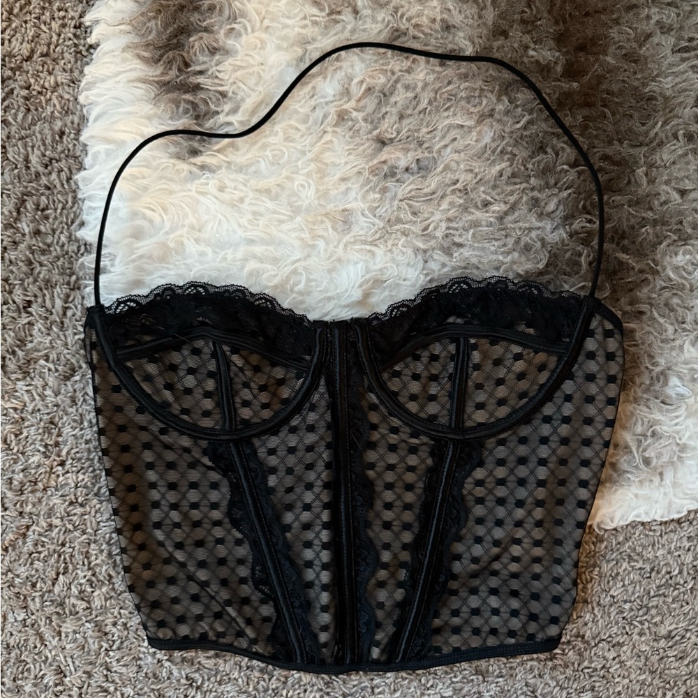 Black Crop Top with Sheer Patterned Fabric and Sweetheart Neckline